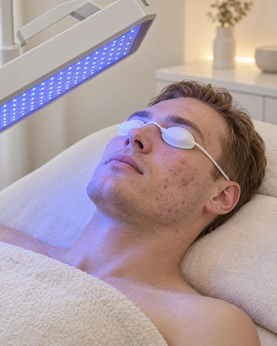 Fotobiomodulace modrým světlem při ošetření aknózní pleti